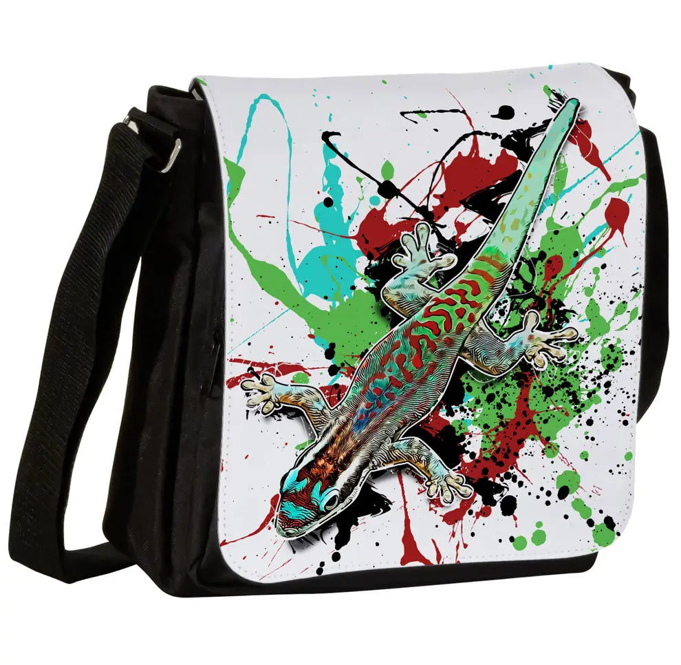 Schultertasche mit Phelsuma ornata / Ornament - Taggecko Motiv von Tassenkasper