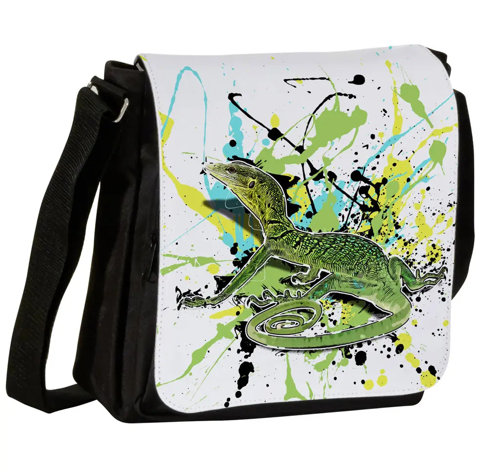 Schultertasche mit Varanus prasinus / Smaragdwaran Motiv von Tassenkasper