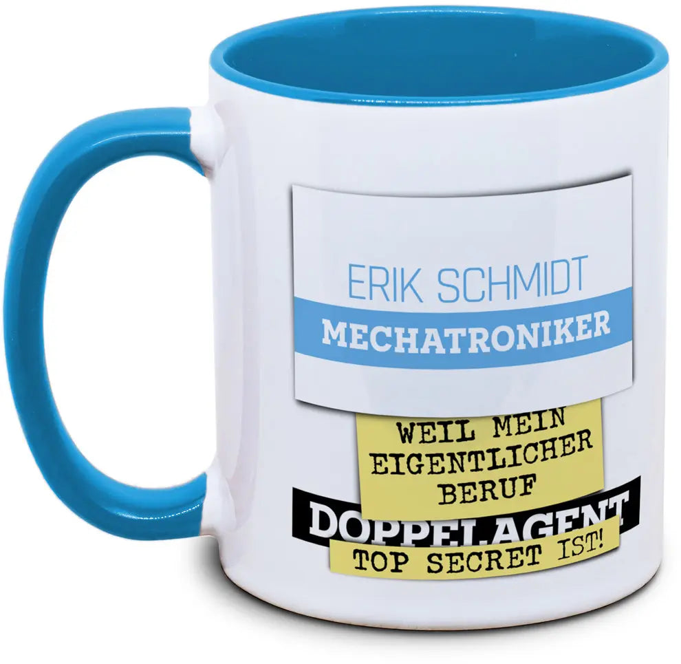 Keramiktasse mit eigener Name und Beruf ...weil mein eigentlicher Beruf Doppelagent Top Secret ist Motiv von Tassenkasper