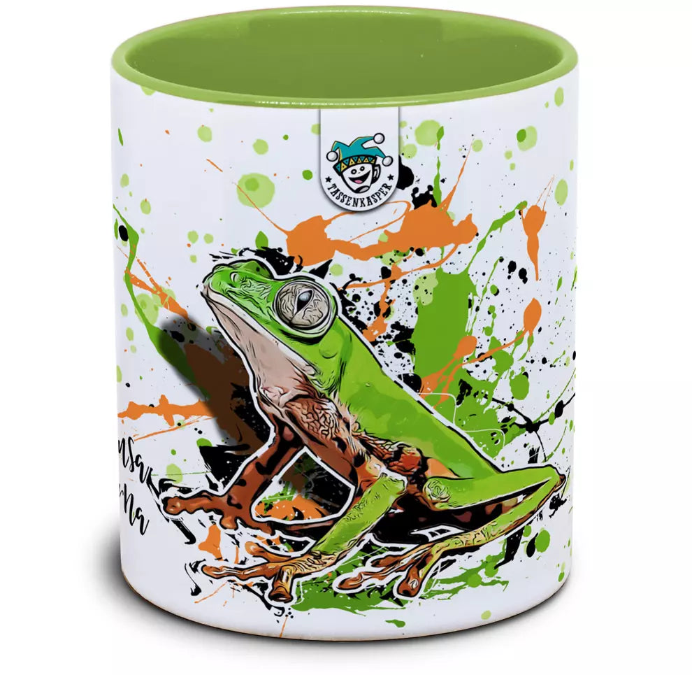 Keramiktasse mit Callimedusa tomopterna / Tiger-Makifrosch Motiv von Tassenkasper