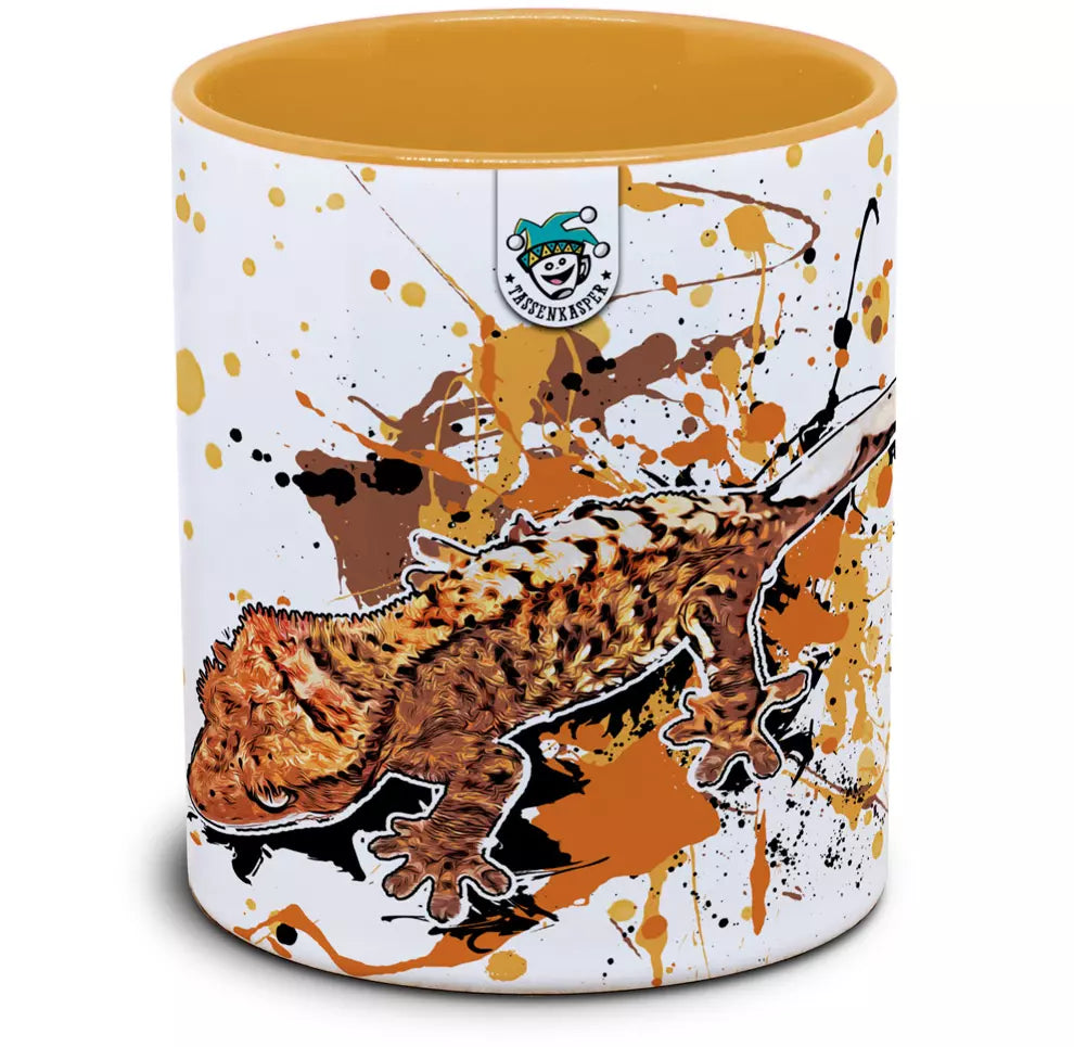 Keramiktasse mit Correlophus ciliatus / Kronengecko Motiv von Tassenkasper