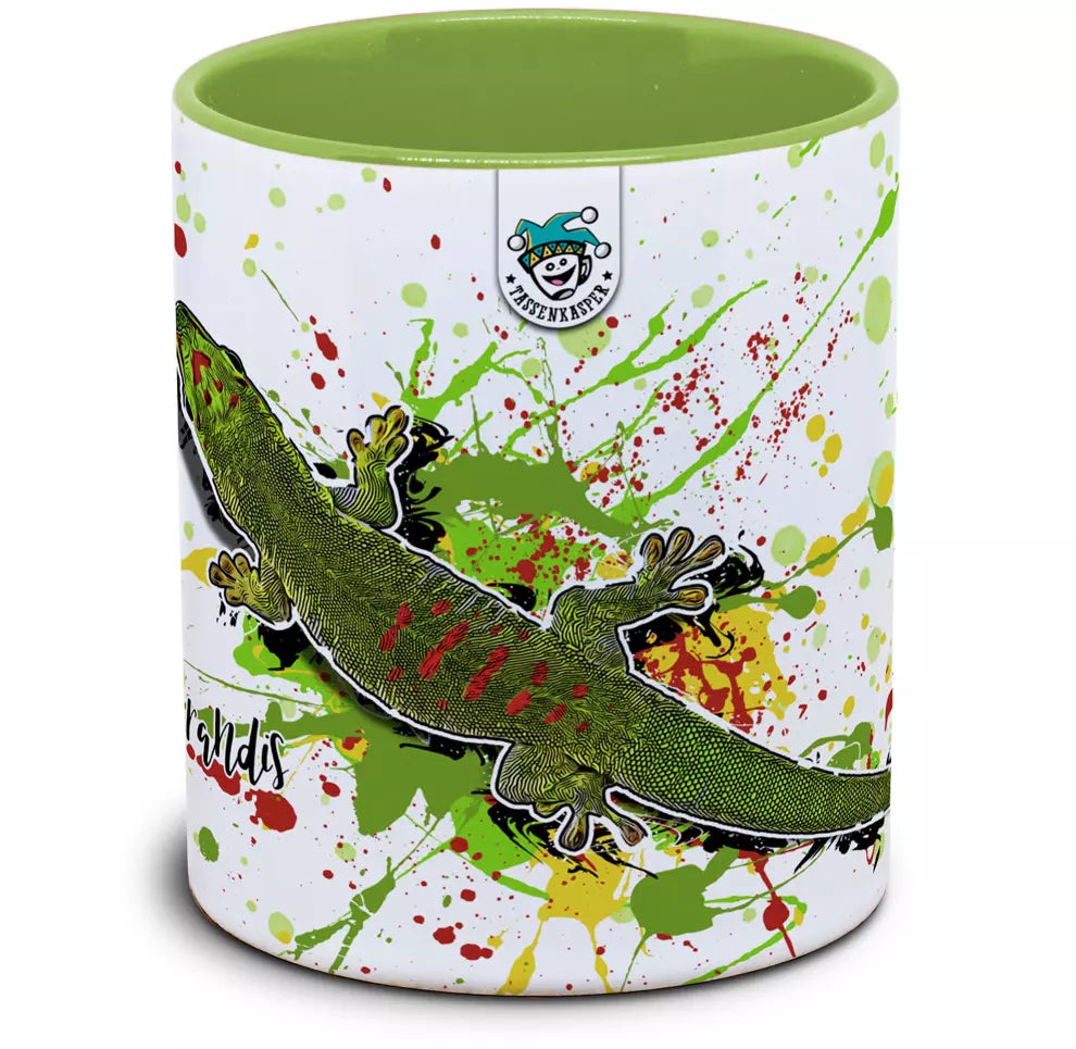 Keramiktasse mit Phelsuma grandis / Taggecko Motiv von Tassenkasper