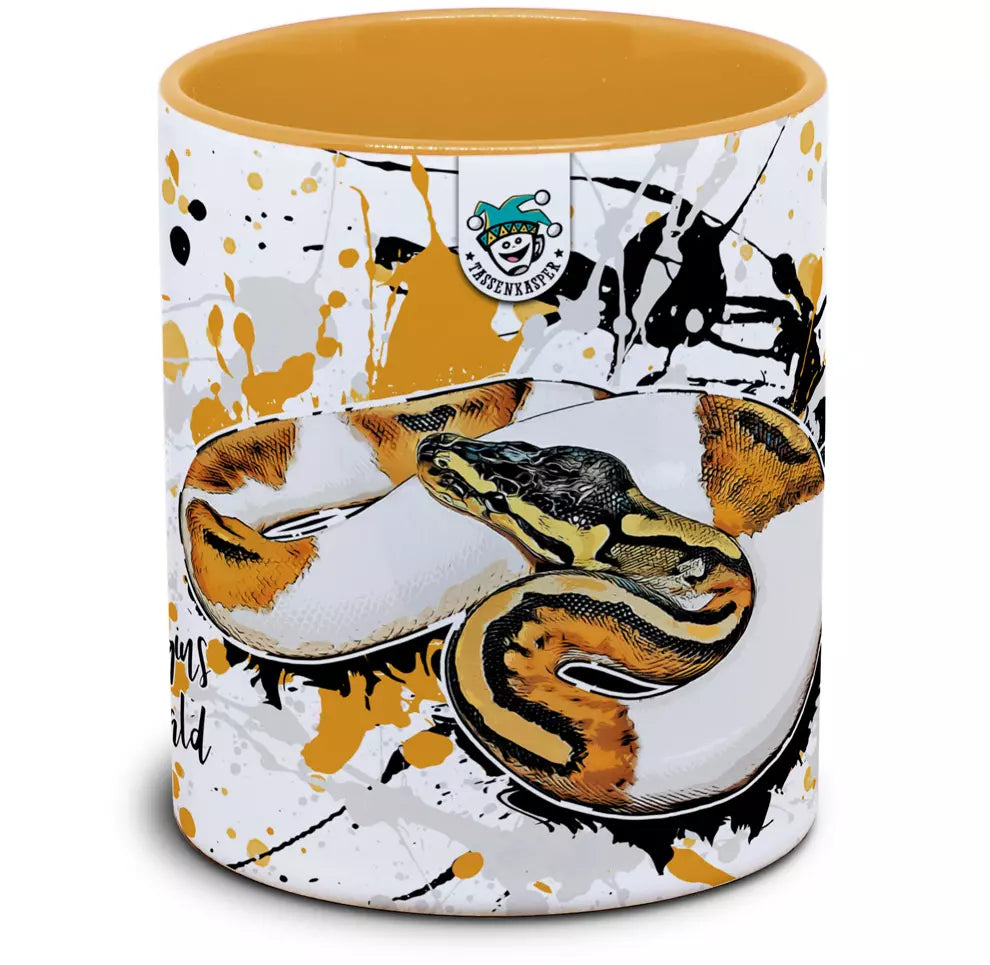 Keramiktasse mit Python regius (Piebald) / Königspython Motiv von Tassenkasper