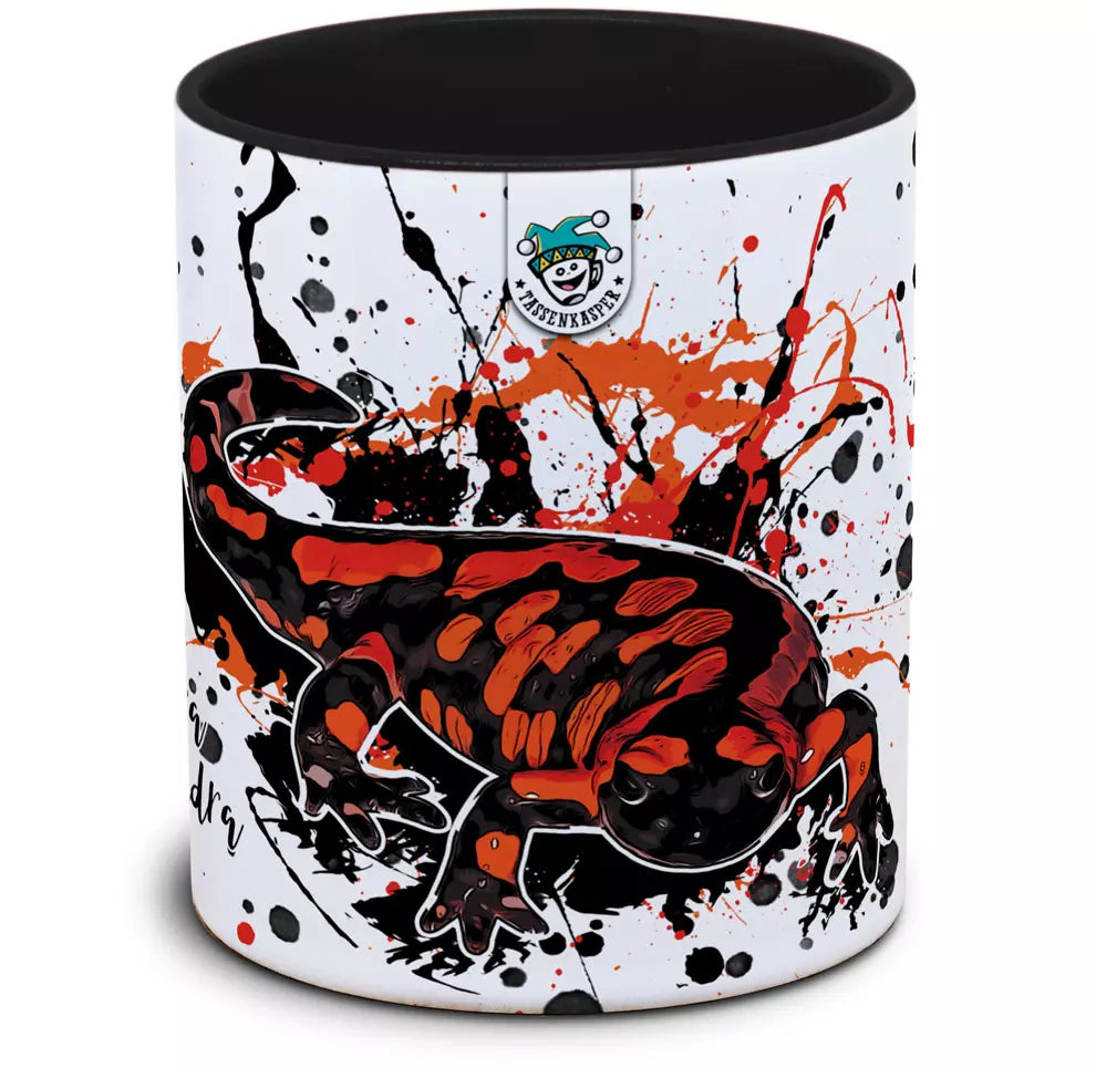 Keramiktasse mit Salamandra salamandra (Rot) / Feuersalamander Motiv von Tassenkasper