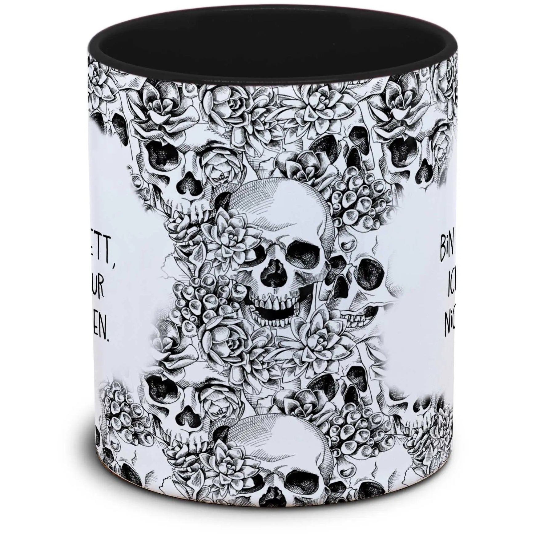 Tasse Totenkopf und Spruch: "Eigentlich bin ich voll nett, ich kann´s nur nicht so zeigen."