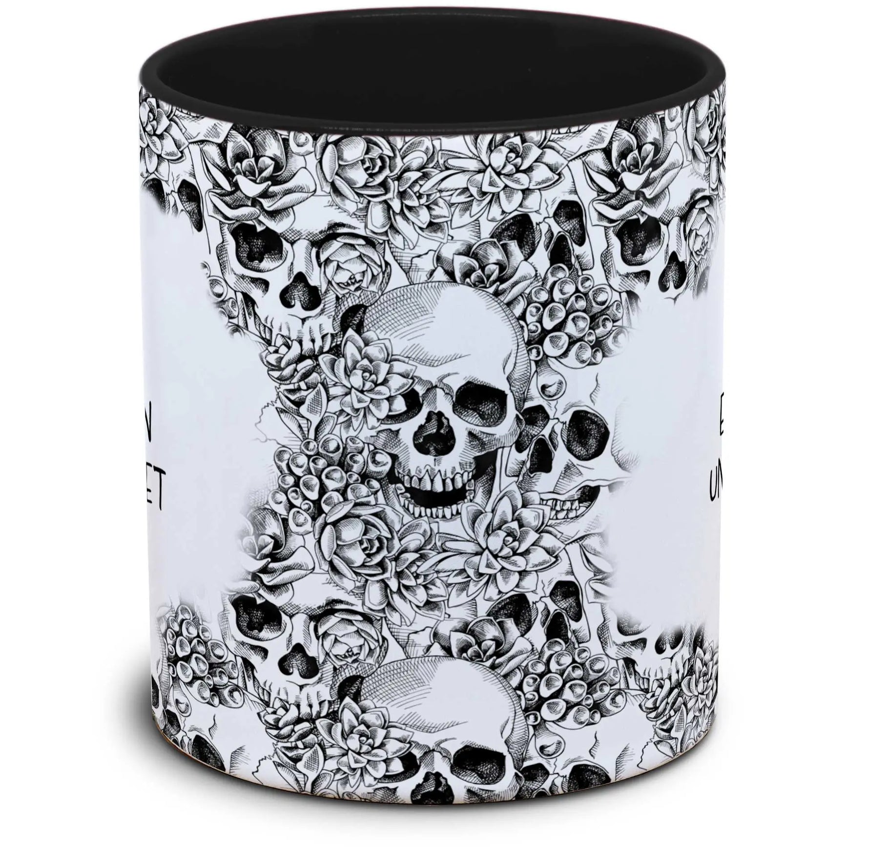 Tasse Totenkopf und Spruch: "Ich bin ein bisschen unausgerastet"