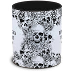 Tasse Totenkopf und Spruch: "Im nächsten Leben mache ich was ohne Idioten"
