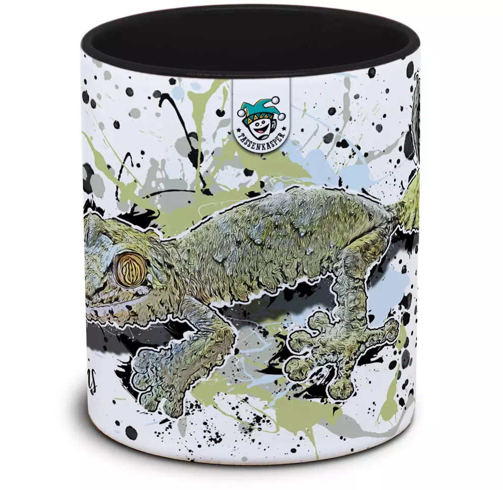 Keramiktasse mit Uroplatus fimbriatus / Blattschwanzgecko Motiv von Tassenkasper