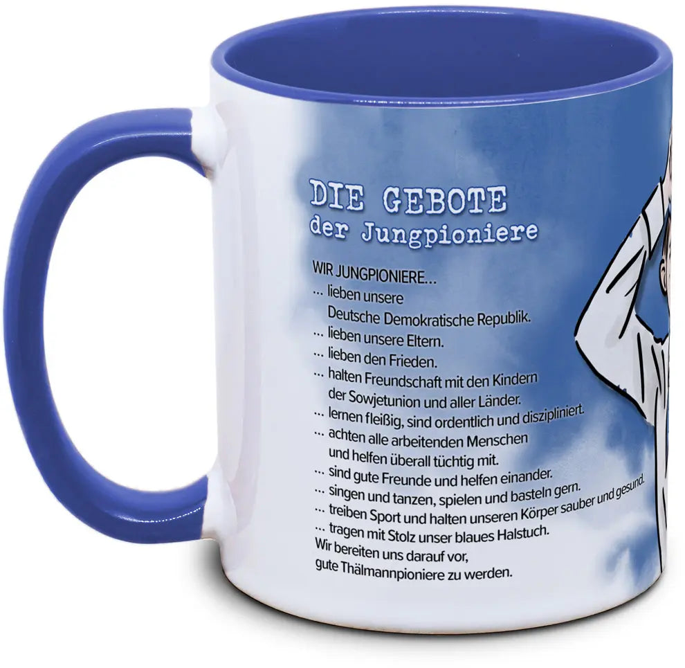 DDR Tasse: Gebote der Jungpioniere und Pioniergruß: Seid bereit - immer bereit