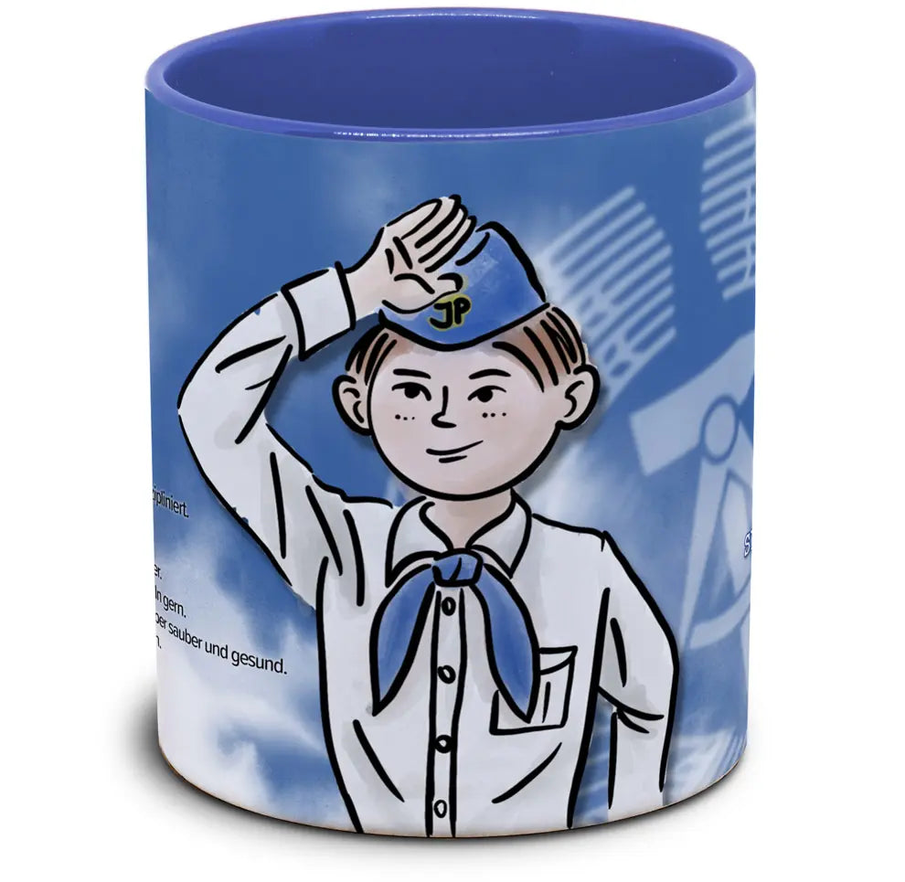 DDR Tasse: Gebote der Jungpioniere und Pioniergruß: Seid bereit - immer bereit