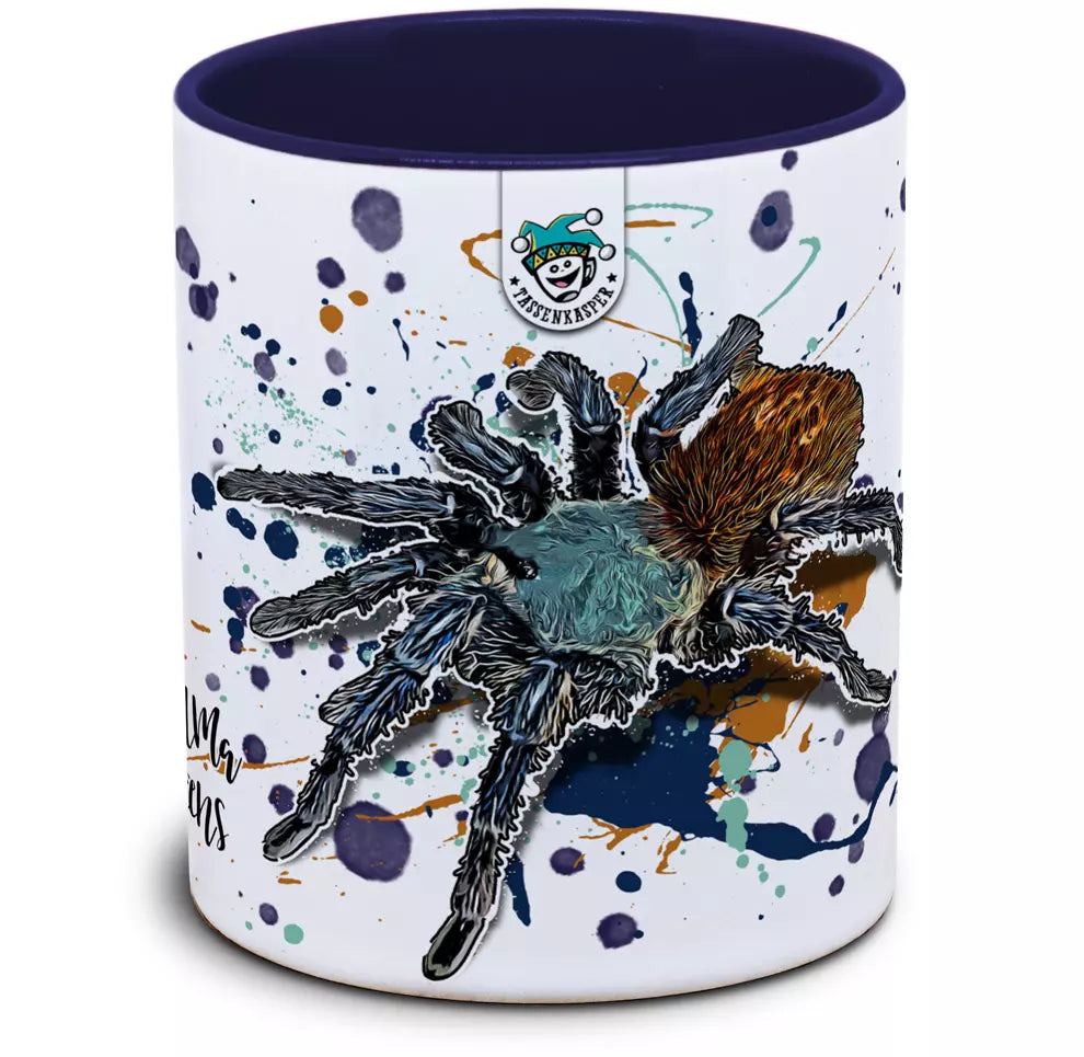 Keramiktasse mit Chromatopelma cyaneopubescens / Cyanblaue Venezuela-Vogelspinne Motiv von Tassenkasper