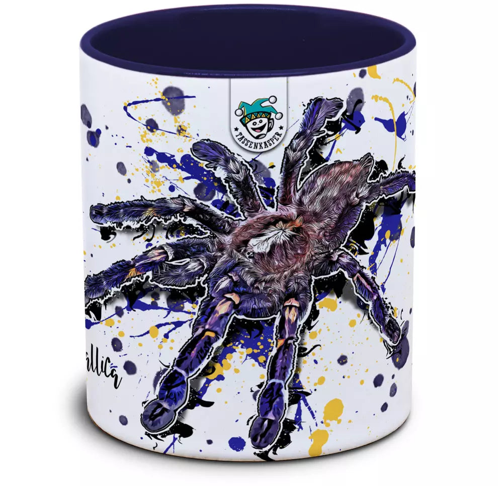 Keramiktasse mit Poecilotheria metallica / Blaue Ornament-Vogelspinne Motiv von Tassenkasper