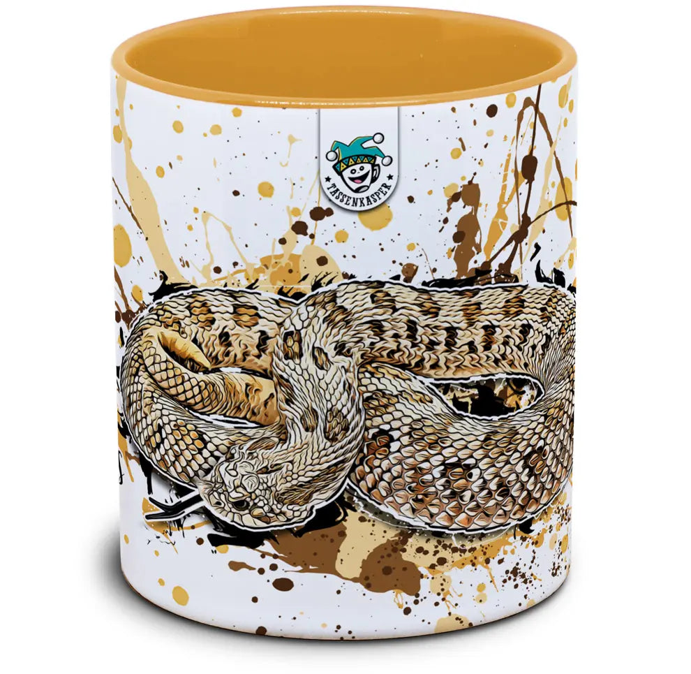 Reptilien Tasse in goldgelb mit Heterodon nasicus frosted Hakennasennatter von Tassenkasper