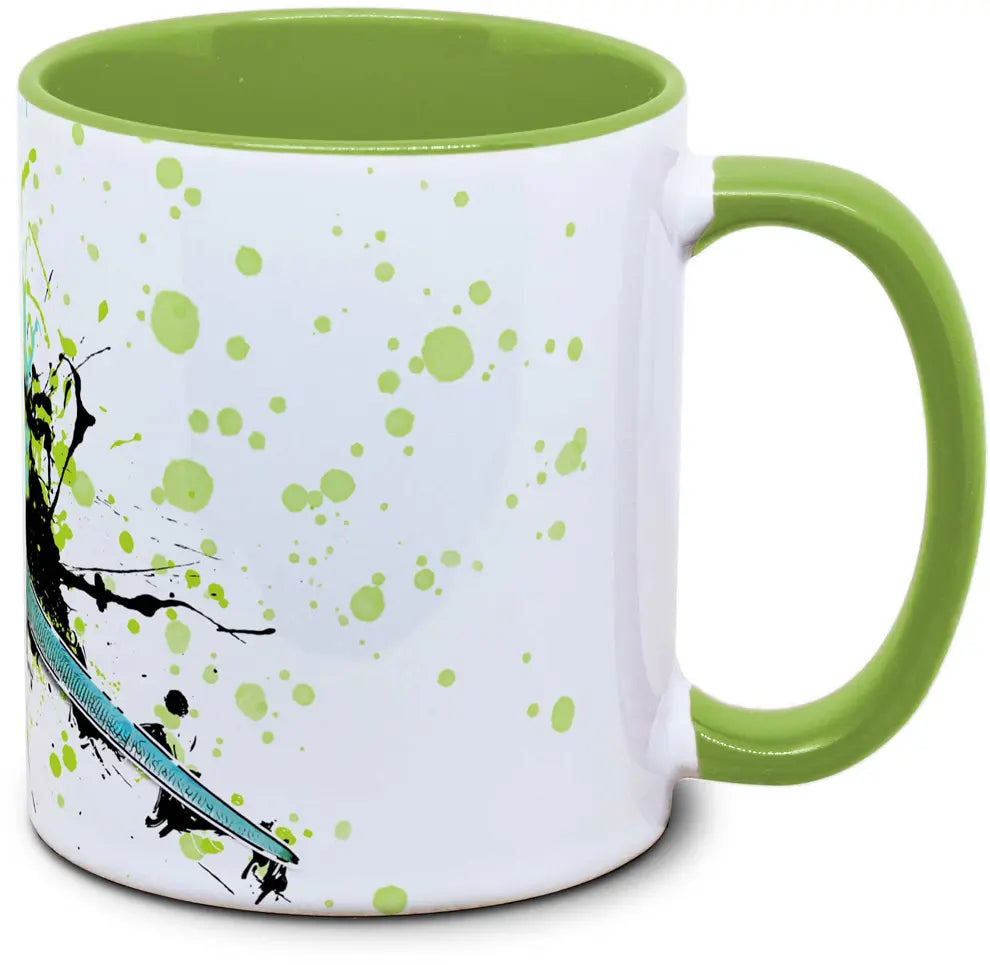 Tasse mit Phelsuma klemmeri blauer Bambus Taggecko Seitenansicht links des Henkels