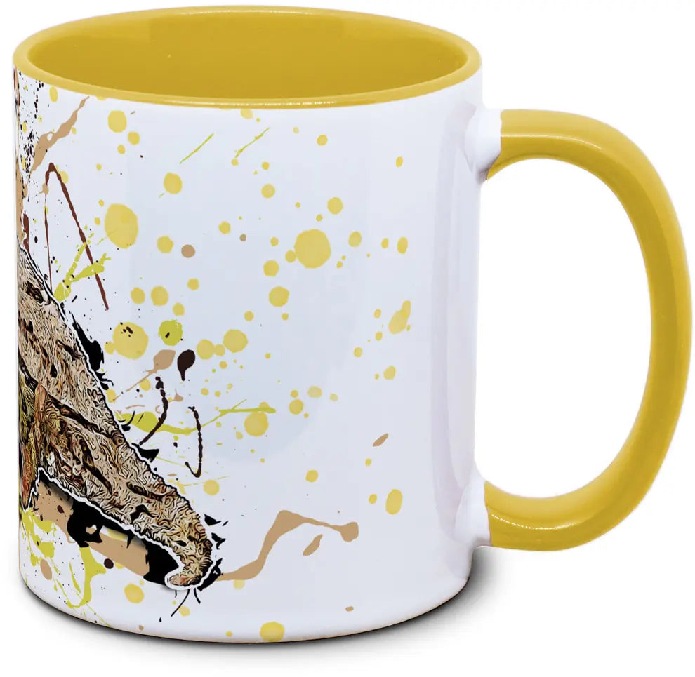 Tasse mit Rieppeleon brevicaudatus Stummelschwanzchamaeleon Seitenansicht links des Henkels